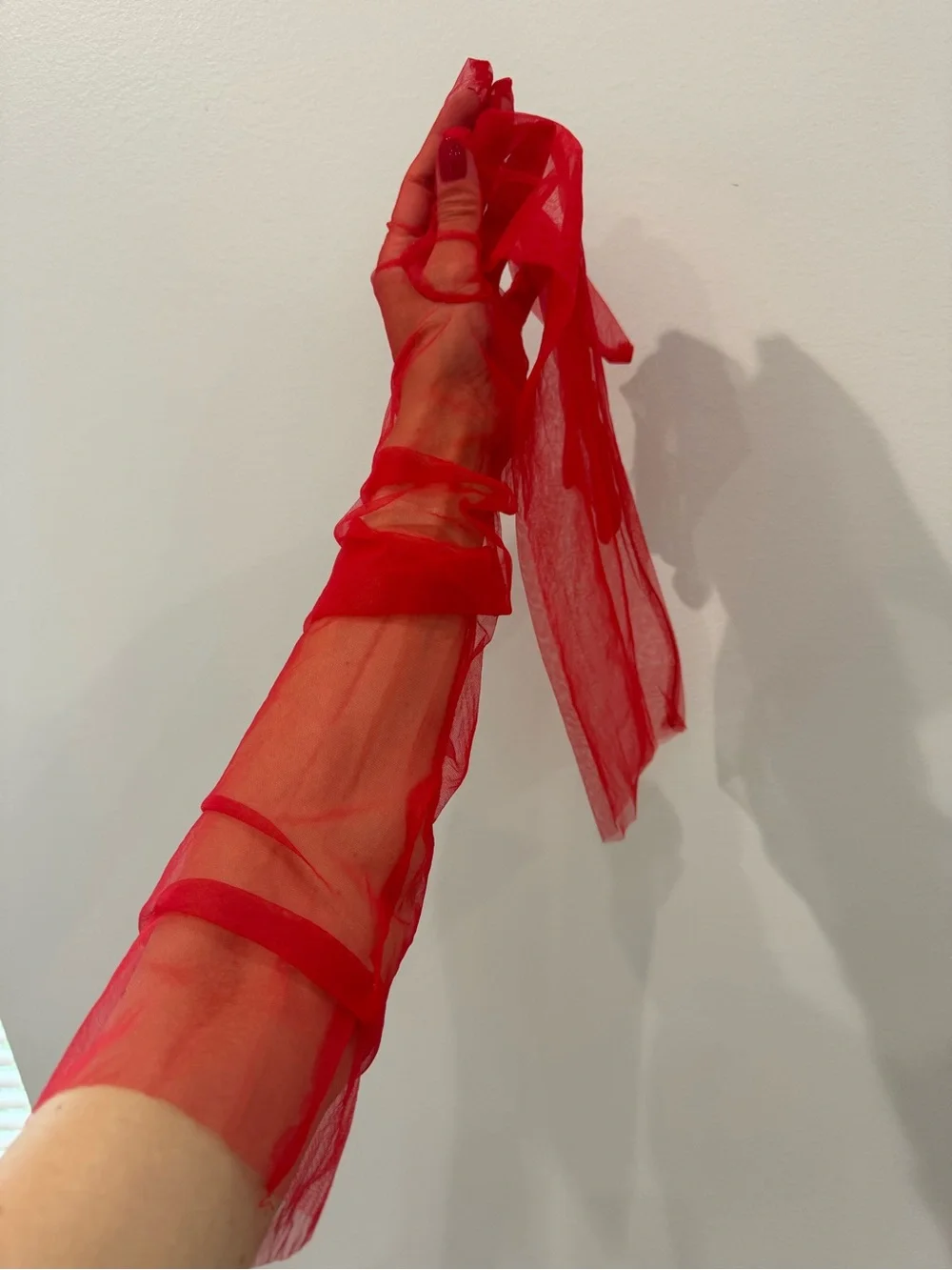 Sheer Red Opera Gloves - Women's Accessories